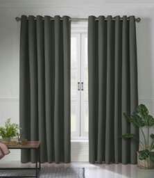 Linen Look Blackout Ring Top Eyelet Curtains - 110cm x 183cm - Charcoal