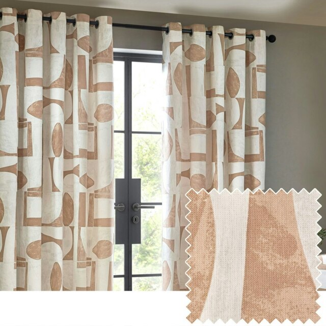 Hoem Carro Abstract Clay Eyelet Curtains (W)168cm x (W)229cm Multi