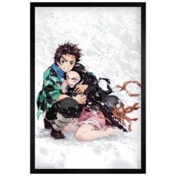 Black Wooden Framed Demon Slayer Tanjiro & Nezuko Snow Maxi Poster Multi