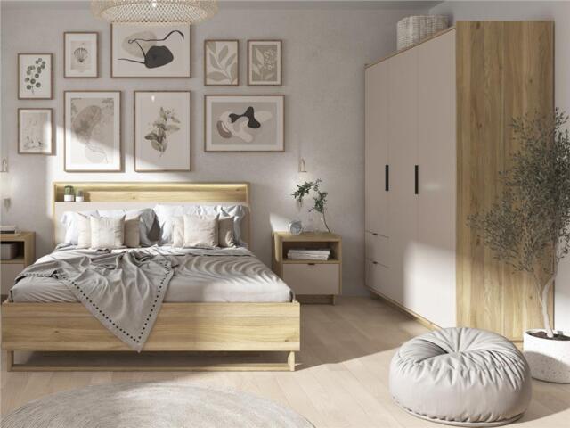 Triple Wardrobe 3 Doors 2 Drawers Modern Bedroom Storage Cabinet Cashmere Beige Oak Effect Dalva