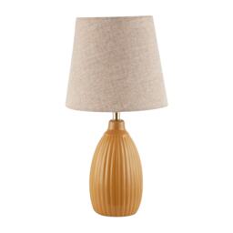 Mustard Etched Lined Ceramic Gloss Table Lamp with Linen Fabric Shade