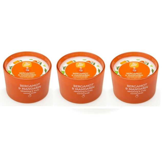 Pack of 3 Pan Aroma Bergamot & Mandarin Scented Coloured Jar Candle 85g
