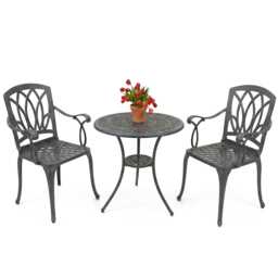 Centurion Supports POSITANO Luxurious Garden and Patio Table and 2 Large Chairs with Armrests Cast Aluminium Bistro Set - Grey