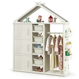 COSTWAY Storage Closet Children Dresser Armoire Closet-White White