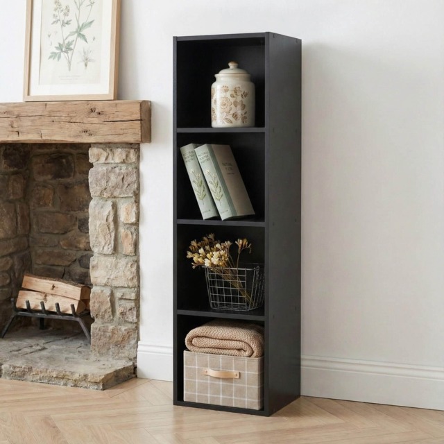 Jane - 4x1 Bookcase - Cube storage boxes (Black)