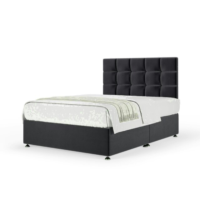Graphite Plush Velvet No Drawer Divan Base and Pearl Headboard Single