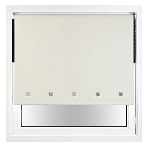 FURNISHED Blackout Roller Blinds with Chrome Square Eyelets and Metal Fittings Cream Cream (W) 180cm x (L) 165cm