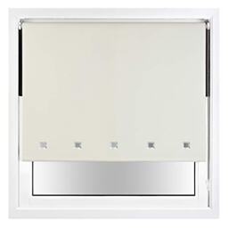FURNISHED Blackout Roller Blinds with Chrome Square Eyelets and Metal Fittings Cream Cream (W) 180cm x (L) 165cm