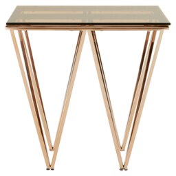 Orsina Sleek Square Rose Gold End Table, Versatile Statement Side Table, Contemporary Livingroom Side Table