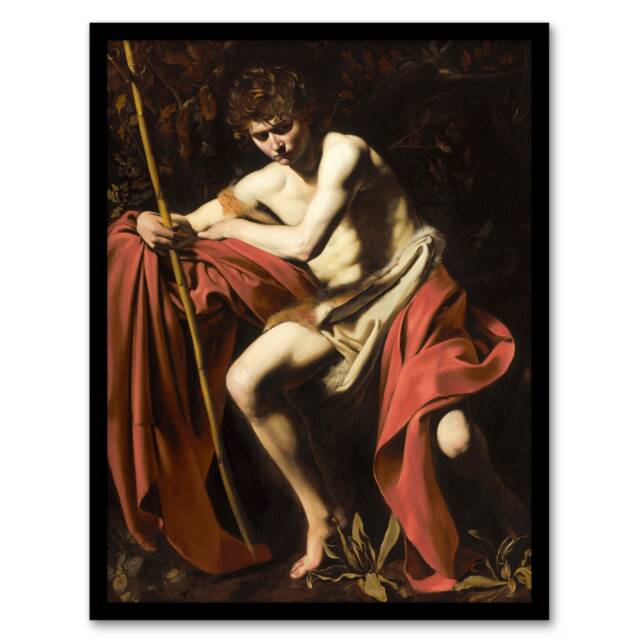 "Saint John the Baptist in Wilderness Caravaggio Framed Wall Art Print 12X16"""