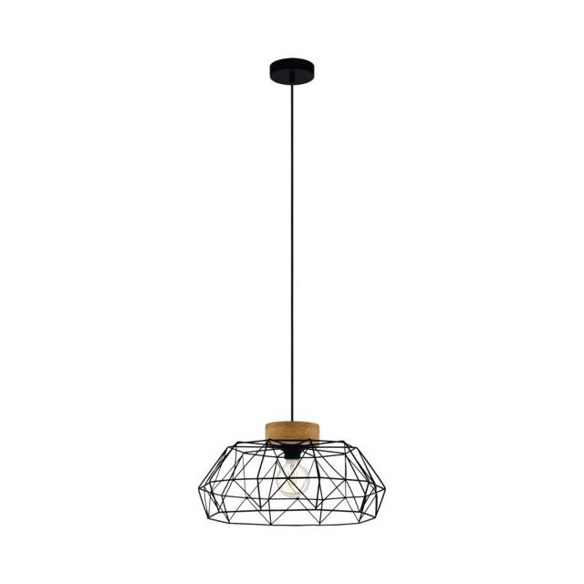 EGLO Padstow Geometric Black Wire Steel & Wood Pendant Light
