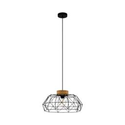 EGLO Padstow Geometric Black Wire Steel & Wood Pendant Light
