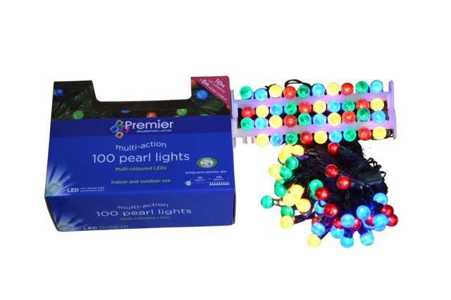 10m 100 LED Premier Multi Action Outdoor Pearl Christmas Lights Multi Coloured