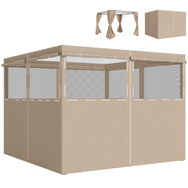 Outsunny 3 x 3 m Gazebo Replacement Curtains Privacy Panel Set, 4 Panels Brown Khaki 300 x 198 cm per panel