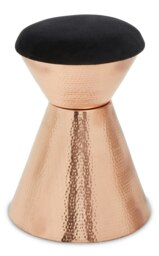 Orsina Copper & Black Stool with Velvet Seat, Hammered Details Makeup Stool, Contemporary Ottoman Footstool