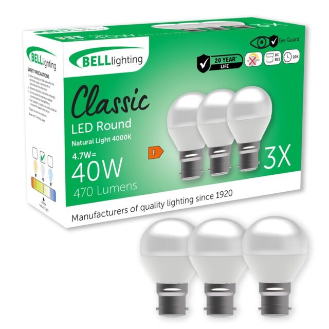 BELL Lighting B22 LED Golf Ball Filament 4.7W Energy Saving Light Bulb White Natural White - 4000k 3