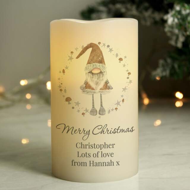 Personalised Christmas Gonk LED Candle Cream