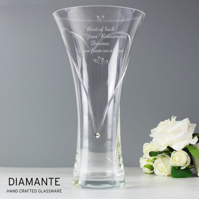 Personalised Large Hand Cut Little Hearts Diamante Vase Clear