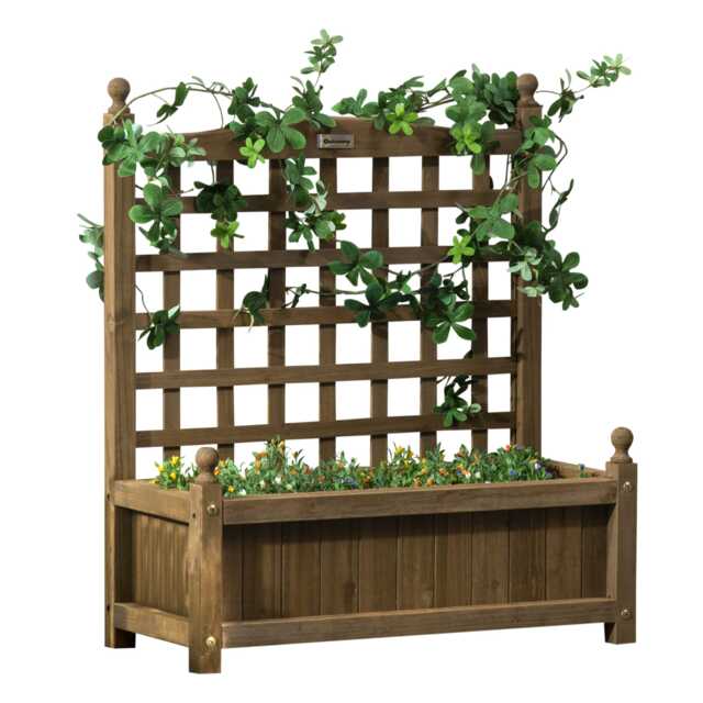 Outsunny Raised Garden Bed with Trellis Garden Planters Indoor Outdoor Brown Brown Brown