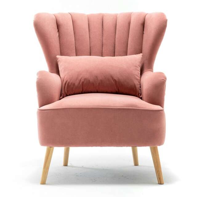 Living and Home Curved Back Armchair with Lumbar Pillow and Footstool - Ash Pink
