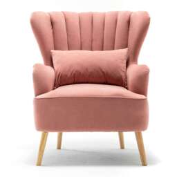 Living and Home Curved Back Armchair with Lumbar Pillow and Footstool - Ash Pink