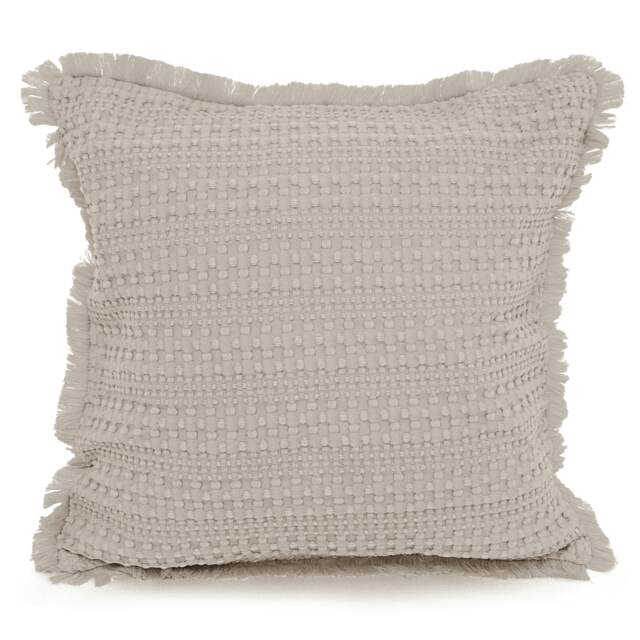 Soft Waffle Fringe Edge Cushion - 45cm x 45cm Cream Beige