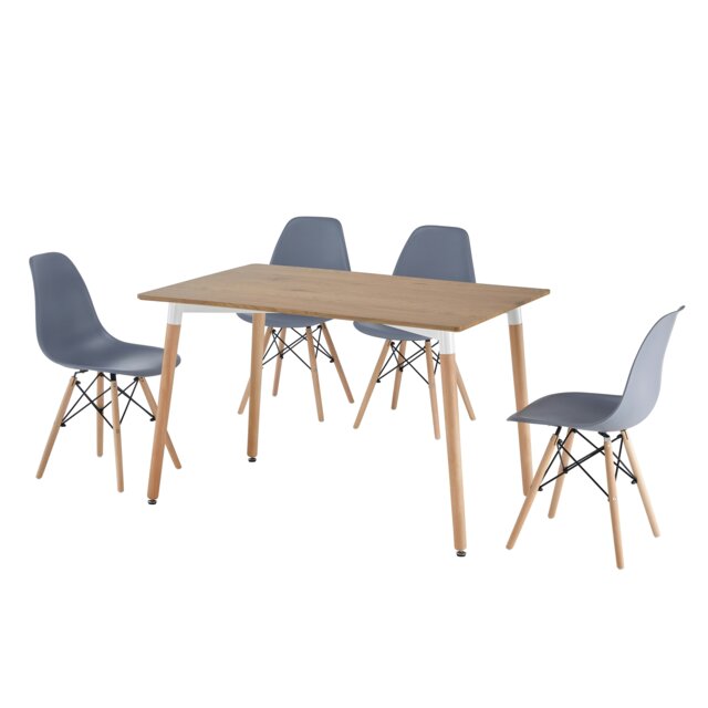 5 Piece Rectangular Dining Set Oak Table Top With Grey Chairs