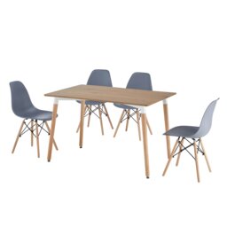 5 Piece Rectangular Dining Set Oak Table Top With Grey Chairs