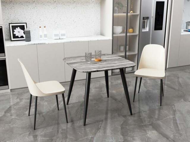 Aspen Grey Oak Effect 80cm Square Dining Table with 2 Moulded Duo Design Chairs - Compact Kitchen and Dining Set Grey Grey Oak Effect One Size 1