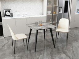 Aspen Grey Oak Effect 80cm Square Dining Table with 2 Moulded Duo Design Chairs - Compact Kitchen and Dining Set Grey Grey Oak Effect One Size 1