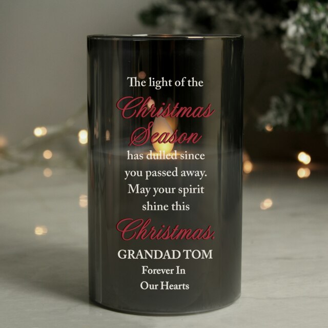 Personalised Christmas Season Memorial Smoked LED Candle Black
