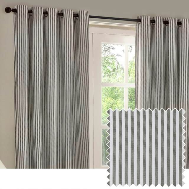 Yard Hebden Striped Cotton Grey Eyelet Curtains (W)229cm x (D)183cm Multi