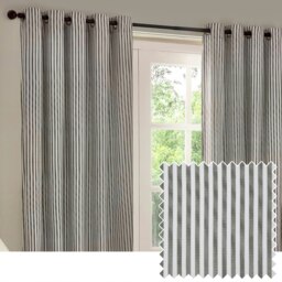 Yard Hebden Striped Cotton Grey Eyelet Curtains (W)229cm x (D)183cm Multi