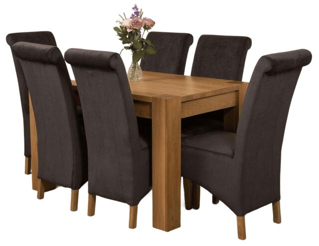 Kuba 125 x 80 cm Chunky Oak Small Dining Table and 6 Montana Fabric Chairs Black Black