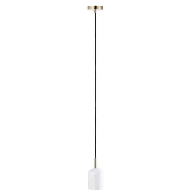 White Marble Pendant Lamp Fitting in Scandinavian Design with Black Fabric Cable White White 1