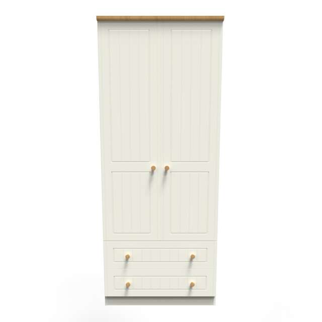 Lancaster 2 Drawer Double Wardrobe in Cream Ash & Oak (Ready Assembled) Cream Cream Ash & Oak