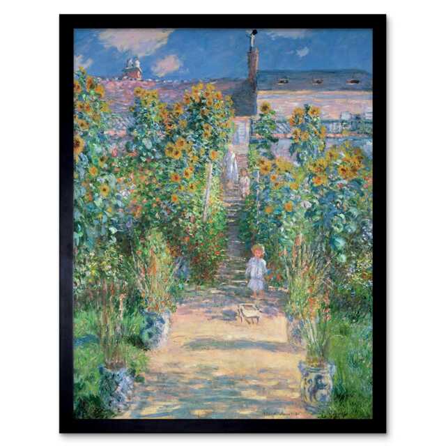 Claude Monet French Artist Garden Vetheuil Old Framed Wall Art Print