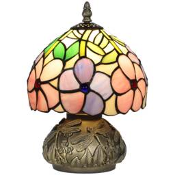 HOMCOM Stained Glass Bedside Lamp, Tiffany Style Table Lamp for Bedroom Pink