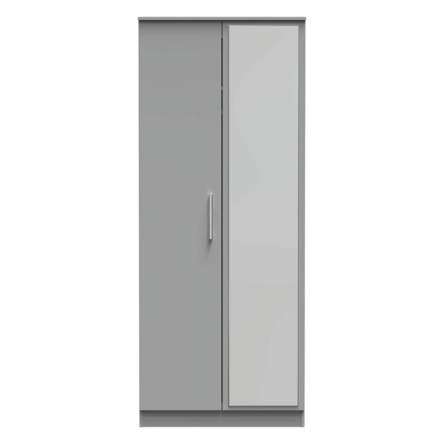 Trent Double Wardrobe with Mirror Door in Dusk Grey (Ready Assembled) Grey Dusk Grey