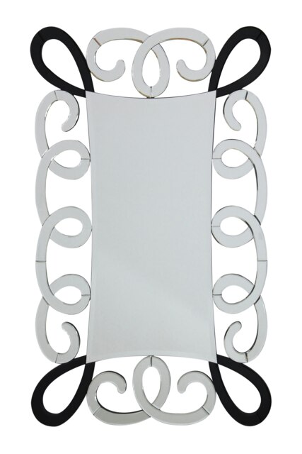 Orsina Modern Black & Silver Scroll Design Wall Mirror, Abstract Wall Mirror, Versatile Decorative Hallway Mirror