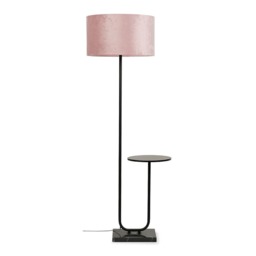 ValueLights Tavel Matte Black Floor Lamp Blush Pink Velvet Shade and Bulb