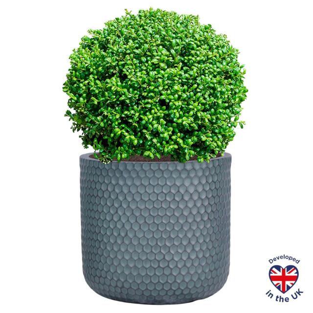 Honeycomb Style Green Grey Cylinder Round Outdoor Garden Planter D25 H23 cm, 11.3 ltrs Cap.