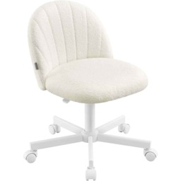 Swivel Vanity Office Chair with Teddy Fleece Upholstery, Height Adjustable Desk Chair, Cream White