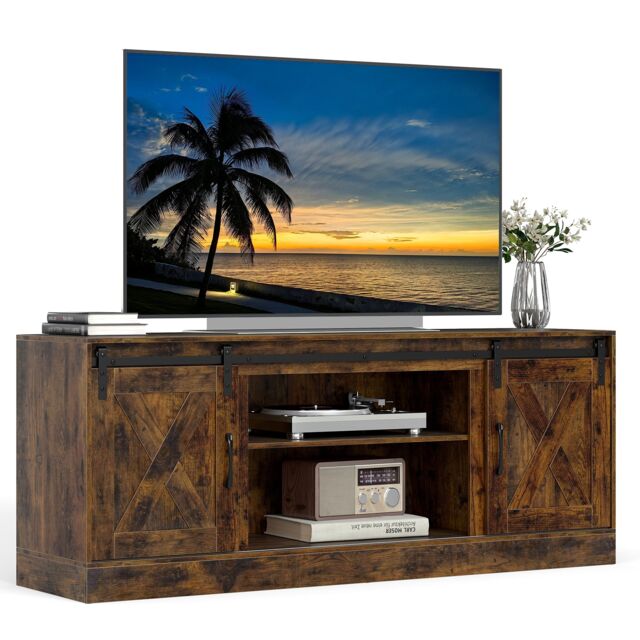 Entertainment Center Farmhouse TV Stand for 70” TVs-Brown