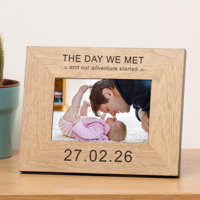 Personalised The Day We Met Wood Picture Frame 7 x 5 New Baby Family