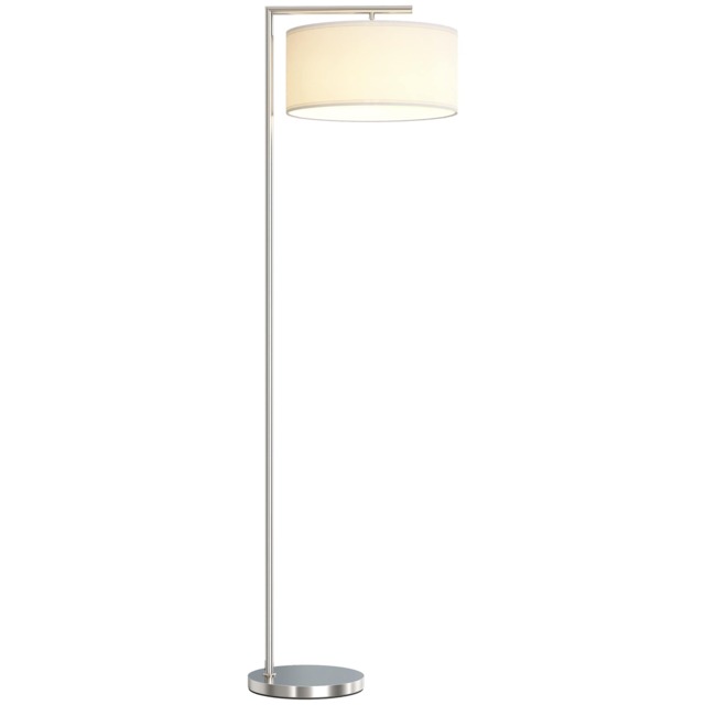 HOMCOM Floor Lamp, Modern Standing Lamp with Linen Lampshade, Silver Tone Silver Silver tone, White 47 x 37 x 153 cm