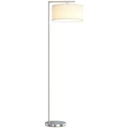 HOMCOM Floor Lamp, Modern Standing Lamp with Linen Lampshade, Silver Tone Silver Silver tone, White 47 x 37 x 153 cm