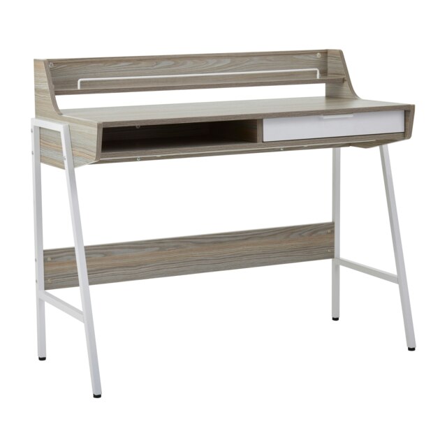 Contemporary Light Oak Veneer Desk,Writing Table With Powder-Coated Metal Legs,Versatile Office Furniture Brown