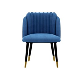 Single Milano Velvet Dining Chair with Stylish Ribbed Back Design, Black Metal Legs with Silver Tips Blue Gold End Tips