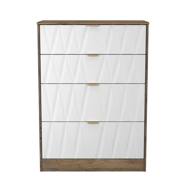Washington 4 Drawer Deep Chest of Drawers in White Matt & Vintage Oak (Ready Assembled) White White Matt & Vintage Oak